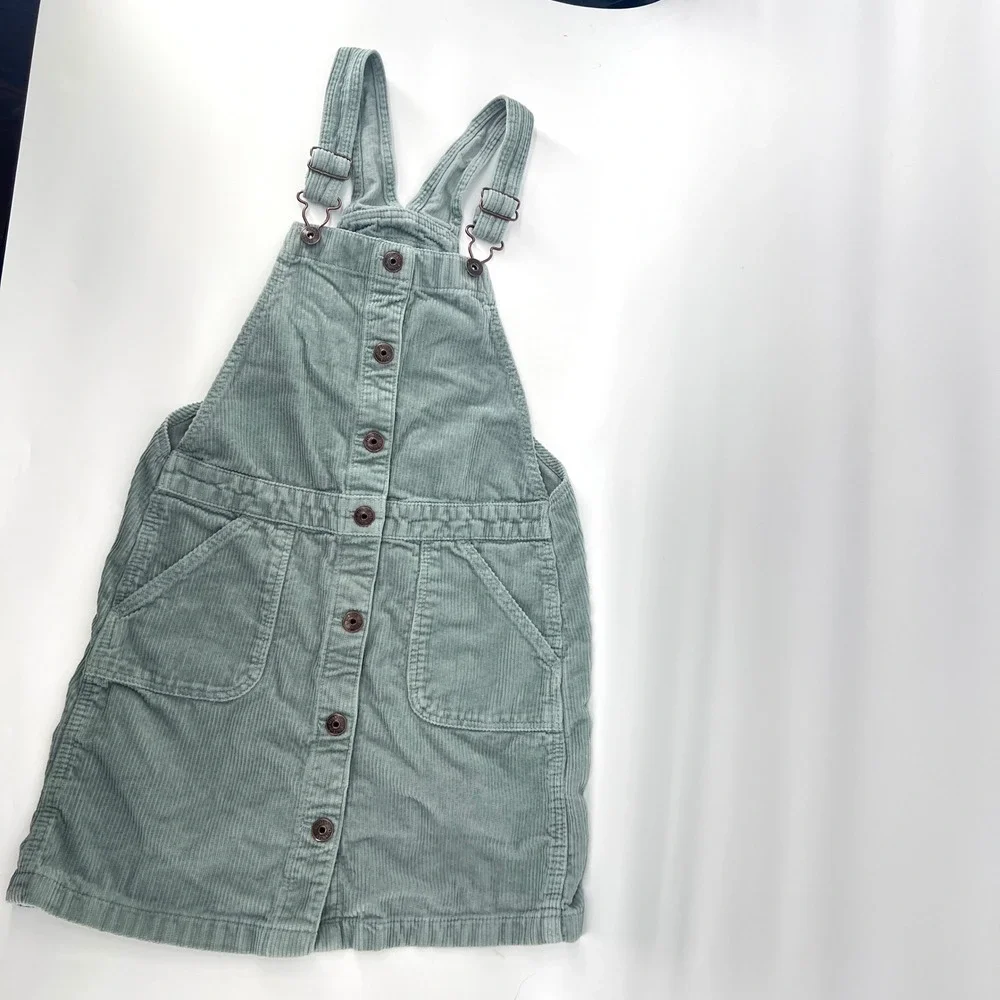 OshKosh B'gosh Girls Sz 12 Sage Green Corduroy Jumper Dress Button Front Vestbak